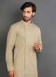 Cotton Printed Kurta Pajama In Beige Color